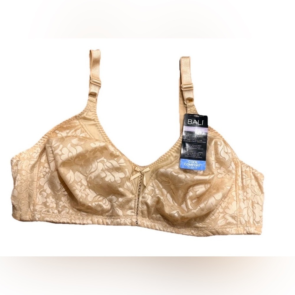 Bali Wireless Full Coverage Bra NWT 42C Beige Floral Lace DF3372 - Picture 2 of 7